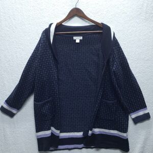 Christopher & Banks Sweater Petite XL Blue Full Zip Cardigan Geometric Knit